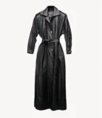 Abrigo de cuero tipo croco largo negro ICONO 13 Barmont estilo gabán con cinturón