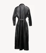 Abrigo de cuero tipo croco largo negro ICONO 13 Barmont estilo gabán con cinturón